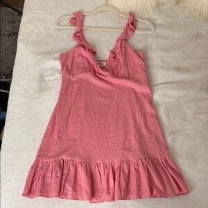 Pink Linen Ruffle Casual Summer Dress
